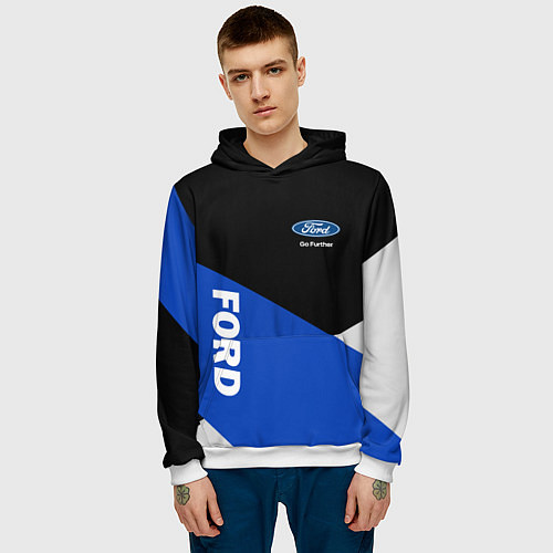 Мужская толстовка FORD ФОРД ЧЕРНЫЙ СИНИЙ БЕЛЫЙ / 3D-Белый – фото 3