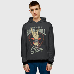 Толстовка-худи мужская Рожденный быть звездой рок-н-ролла, цвет: 3D-черный — фото 2