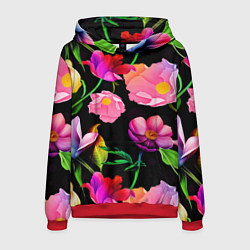 Толстовка-худи мужская Цветочный узор Floral pattern, цвет: 3D-красный