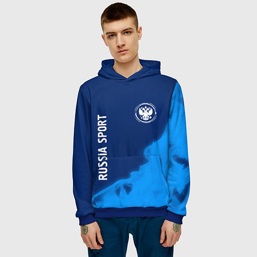 Мужская толстовка РОССИЯ - ГЕРБ Russia Sport Пламя / 3D-Синий – фото 3