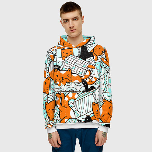 Мужская толстовка УДИВИТЕЛЬНЫЕ КОШКИ / 3D-Белый – фото 3