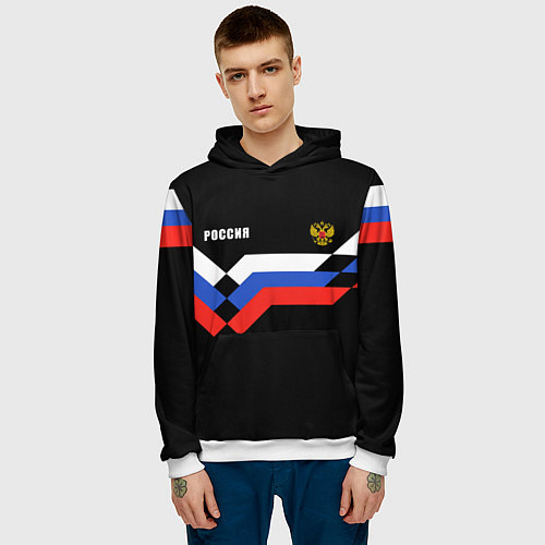 Мужская толстовка РОССИЯ ТРИКОЛОР ЛИНИИ / 3D-Белый – фото 3