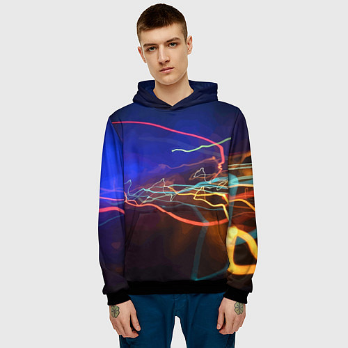 Мужская толстовка Neon vanguard pattern Lightning Fashion 2023 / 3D-Черный – фото 3