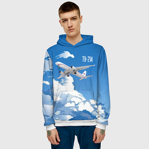 Мужская толстовка Самолет Ту-214 / 3D-Белый – фото 3