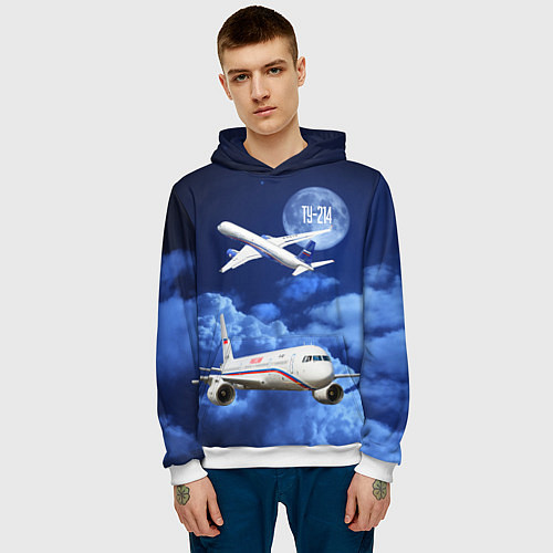Мужская толстовка Пассажирский самолет Ту-214 / 3D-Белый – фото 3