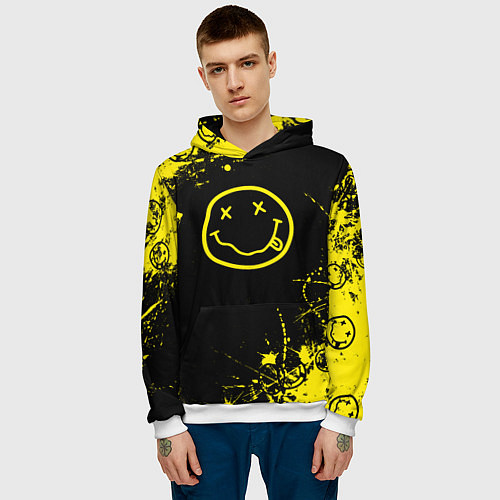 Мужская толстовка Nirvana texture смайл / 3D-Белый – фото 3
