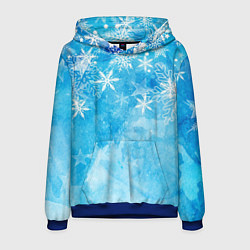 Толстовка-худи мужская Новогодние снежинки, цвет: 3D-синий
