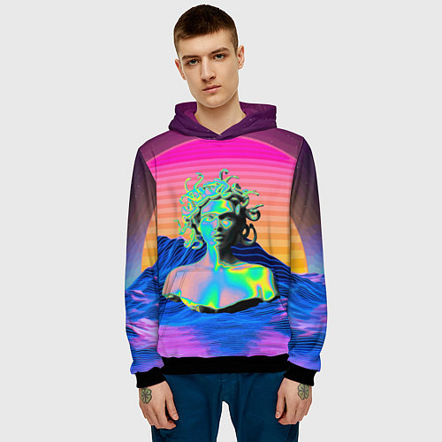 Мужская толстовка Gorgon Medusa Vaporwave Neon Mountains / 3D-Черный – фото 3