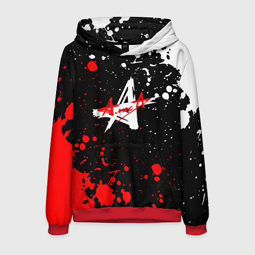 Мужская толстовка Алиса брызги красок белый - красный / 3D-Красный – фото 1