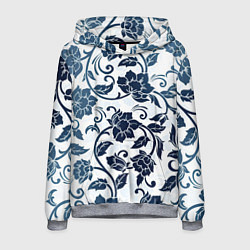 Толстовка-худи мужская Гжелевые цветы, цвет: 3D-меланж