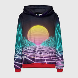 Толстовка-худи мужская Vaporwave Закат солнца в горах Neon, цвет: 3D-красный