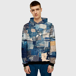 Толстовка-худи мужская Patchwork Jeans Осень Зима 2023, цвет: 3D-черный — фото 2
