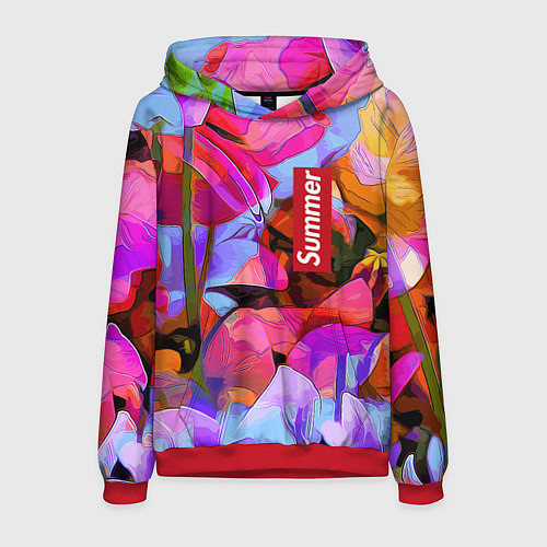 Мужская толстовка Красочный летний цветочный паттерн Summer color pa / 3D-Красный – фото 1
