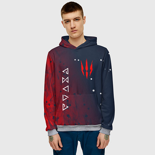 Мужская толстовка The witcher ГЕРАЛЬТ КОГОТЬ СИМВОЛЫ / 3D-Меланж – фото 3