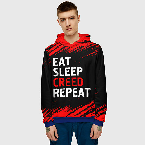 Мужская толстовка Eat Sleep Creed Repeat - Краски / 3D-Синий – фото 3