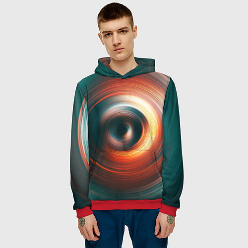 Мужская толстовка Цветные круги - Black hole / 3D-Красный – фото 3