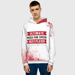 Толстовка-худи мужская Need for Speed таблички Ultimate и Best Player, цвет: 3D-белый — фото 2