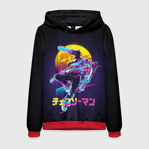 Мужская толстовка CHAINSAW MAN on the background of the moon / 3D-Красный – фото 1