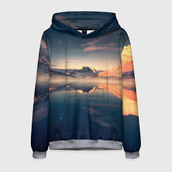 Толстовка-худи мужская Горы озеро, цвет: 3D-меланж