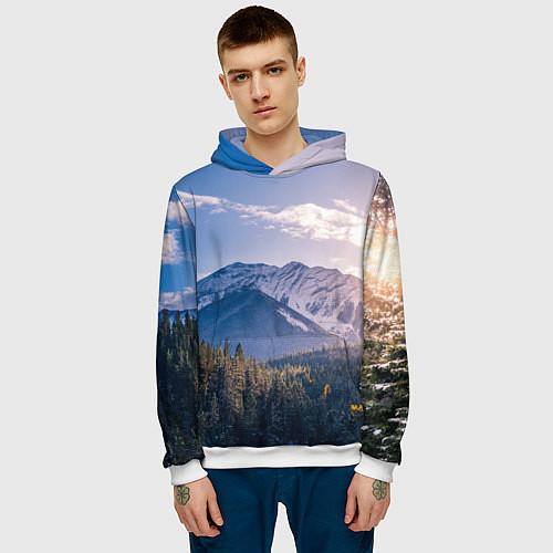Мужская толстовка Горы Лес Солнце / 3D-Белый – фото 3