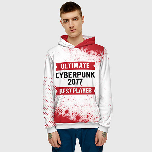 Мужская толстовка Cyberpunk 2077: таблички Best Player и Ultimate / 3D-Белый – фото 3