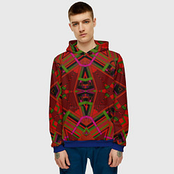 Толстовка-худи мужская Геометрический этнический арабский узор в красно ч, цвет: 3D-синий — фото 2