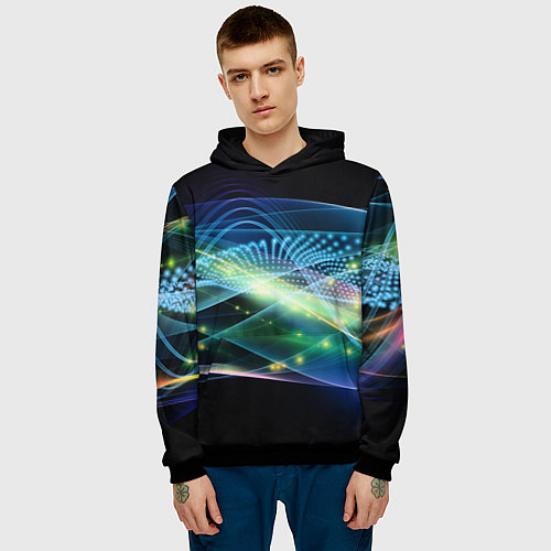 Мужская толстовка Неоновые блуждающие огни Абстракция Neon Wandering / 3D-Черный – фото 3