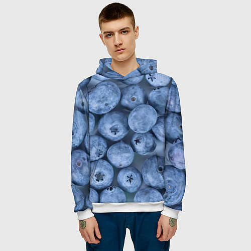 Мужская толстовка Голубика - фон / 3D-Белый – фото 3