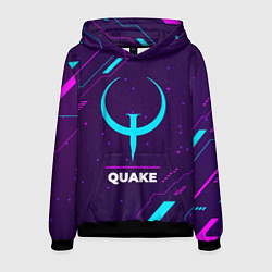 Толстовка-худи мужская Символ Quake в неоновых цветах на темном фоне, цвет: 3D-черный