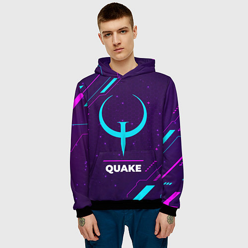 Мужская толстовка Символ Quake в неоновых цветах на темном фоне / 3D-Черный – фото 3