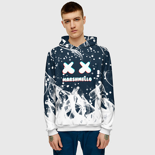 Мужская толстовка Marshmello белый огонь / 3D-Белый – фото 3