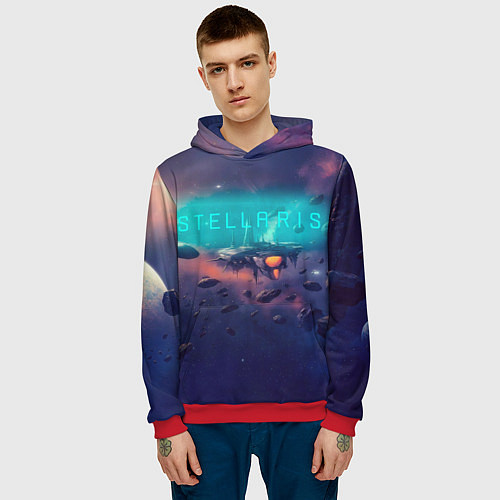 Мужская толстовка Stellaris космический корабль на фоне астероидов / 3D-Красный – фото 3