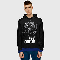 Толстовка-худи мужская Cougar on the hunt - Пума на охоте, цвет: 3D-синий — фото 2