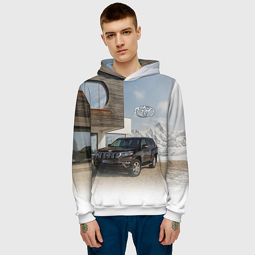 Мужская толстовка Тoyota Land Cruiser Prado у горного коттеджа Mount / 3D-Белый – фото 3