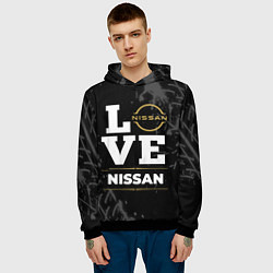 Толстовка-худи мужская Nissan Love Classic со следами шин на фоне, цвет: 3D-черный — фото 2