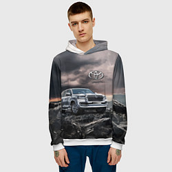Толстовка-худи мужская Toyota Land Cruiser 200 среди скал, цвет: 3D-белый — фото 2