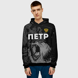 Толстовка-худи мужская Петр Россия Медведь, цвет: 3D-черный — фото 2