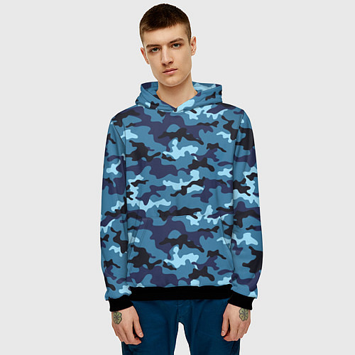 Мужская толстовка Камуфляж Тёмно-Синий Camouflage Dark-Blue / 3D-Черный – фото 3