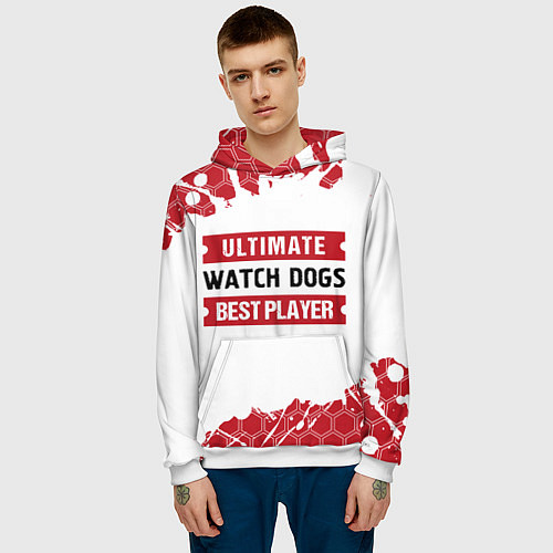 Мужская толстовка Watch Dogs: красные таблички Best Player и Ultimat / 3D-Белый – фото 3