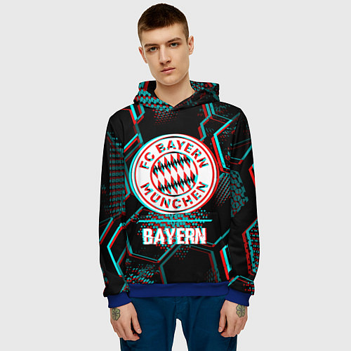 Мужская толстовка Bayern FC в стиле Glitch на темном фоне / 3D-Синий – фото 3