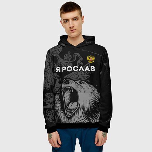Мужская толстовка Ярослав Россия Медведь / 3D-Черный – фото 3