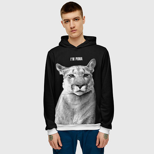 Мужская толстовка Смотрящая пума / 3D-Белый – фото 3