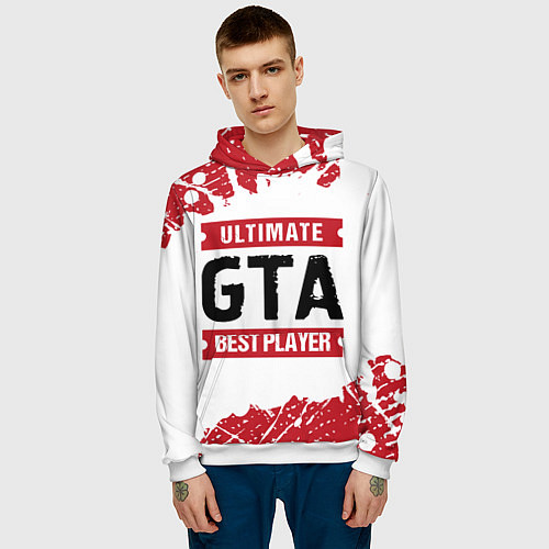 Мужская толстовка GTA: красные таблички Best Player и Ultimate / 3D-Белый – фото 3