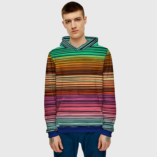 Мужская толстовка Multicolored thin stripes Разноцветные полосы / 3D-Синий – фото 3