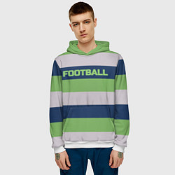 Толстовка-худи мужская Цветные полосы текст футбол Text football colored, цвет: 3D-белый — фото 2