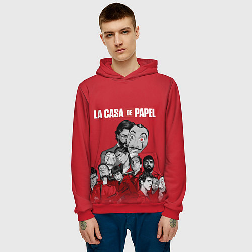 Мужская толстовка Бумажный дом персонажи / 3D-Красный – фото 3