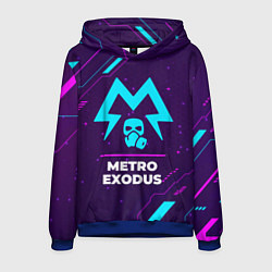 Толстовка-худи мужская Символ Metro Exodus в неоновых цветах на темном фо, цвет: 3D-синий