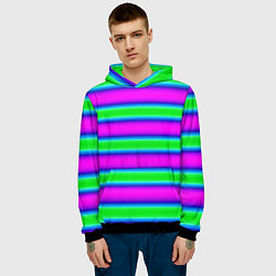 Толстовка-худи мужская Зеленый и фиолетовые яркие неоновые полосы striped, цвет: 3D-черный — фото 2