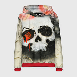 Толстовка-худи мужская Череп на поверхности в красках - Красный, цвет: 3D-красный