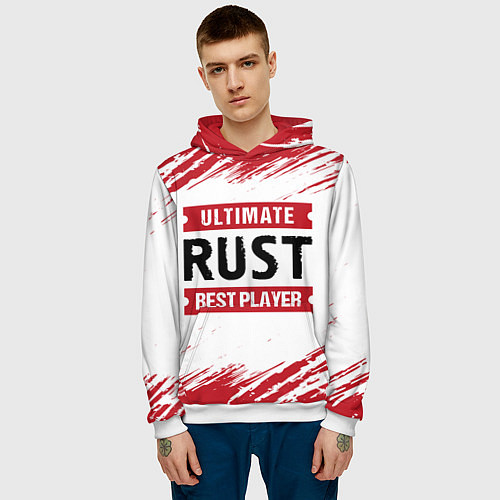 Мужская толстовка Rust: красные таблички Best Player и Ultimate / 3D-Белый – фото 3